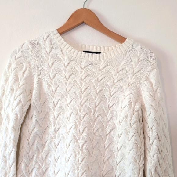 Lands End Classic Preppy White Cotton Cable Knit Crew Neck Sweater Sz Small 6-8 - Picture 3 of 8